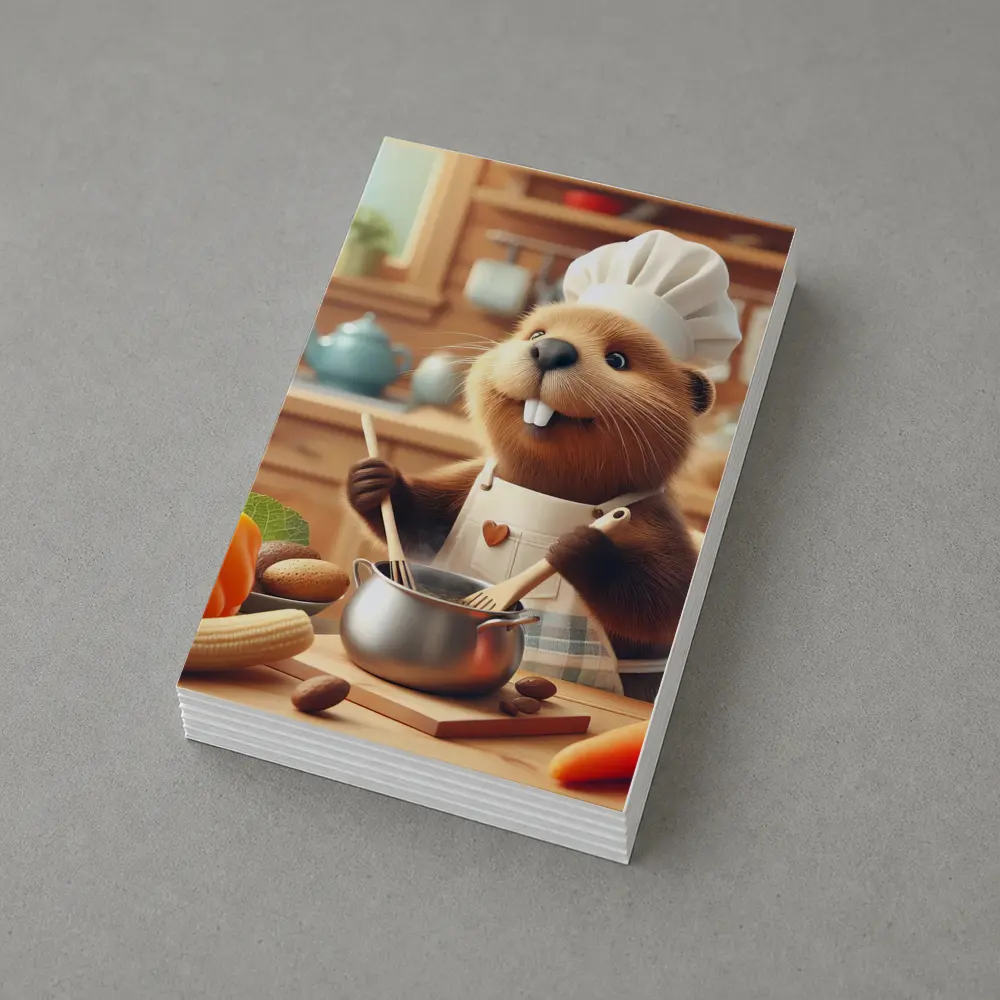 Beaver Chef Cooking in Cozy Kitchen – Postcards