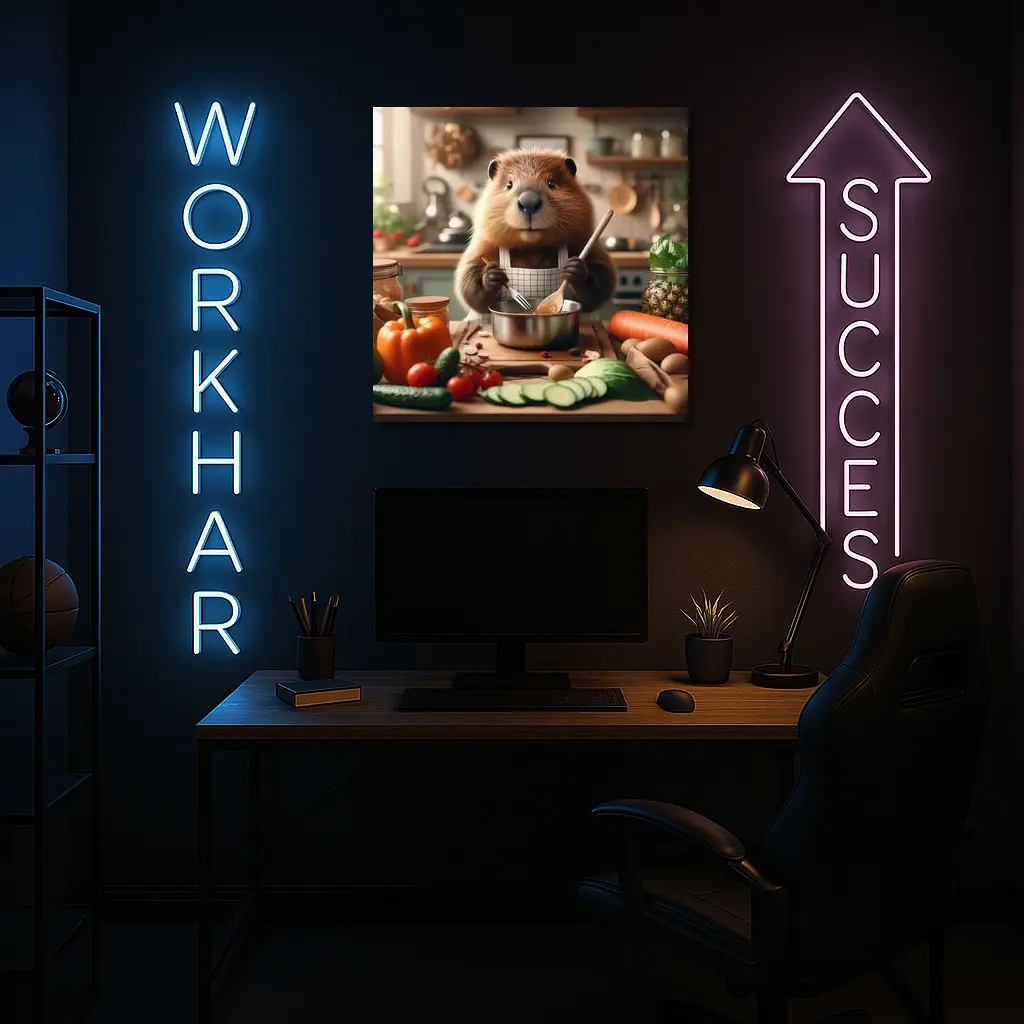 Beaver Chef Cooking Vegetables in Kitchen – Wall Art