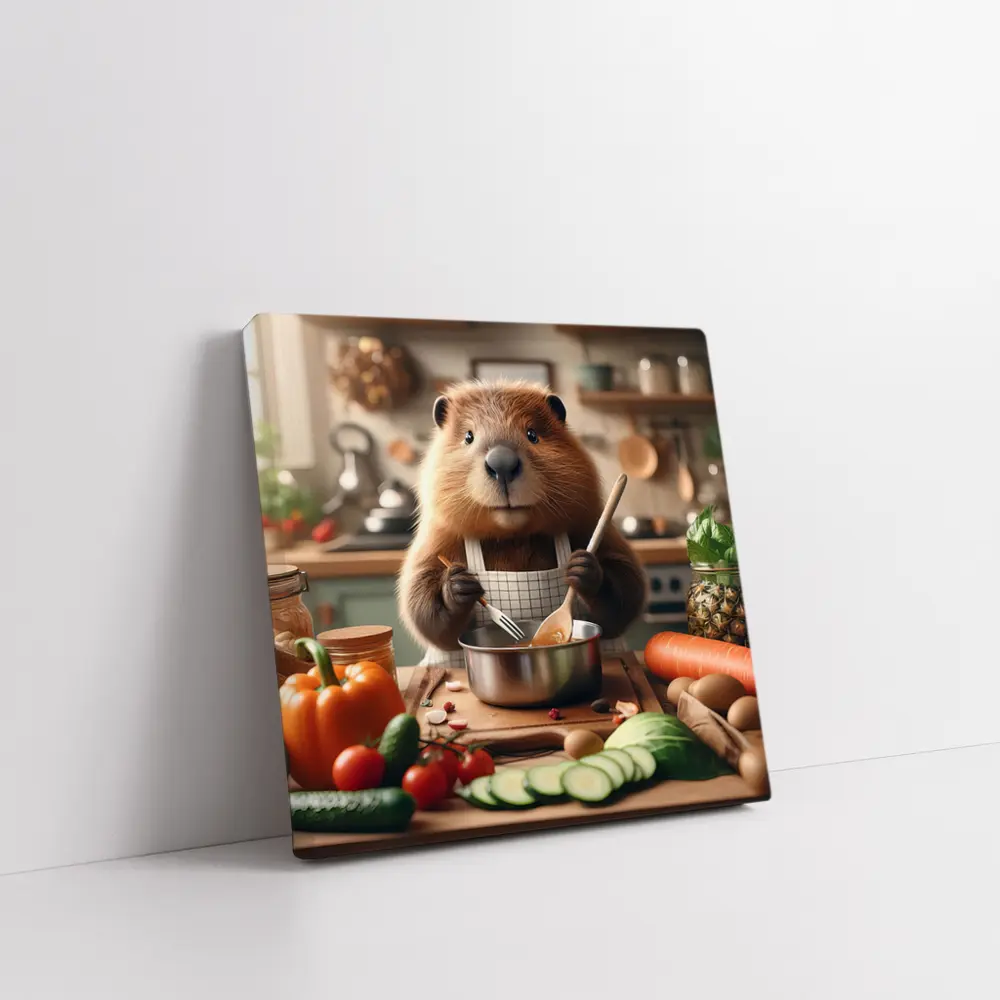 Beaver Chef Cooking Vegetables in Kitchen – Wall Art