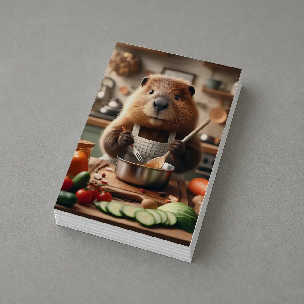 Beaver Chef Cooking Vegetables in Kitchen – Postcards