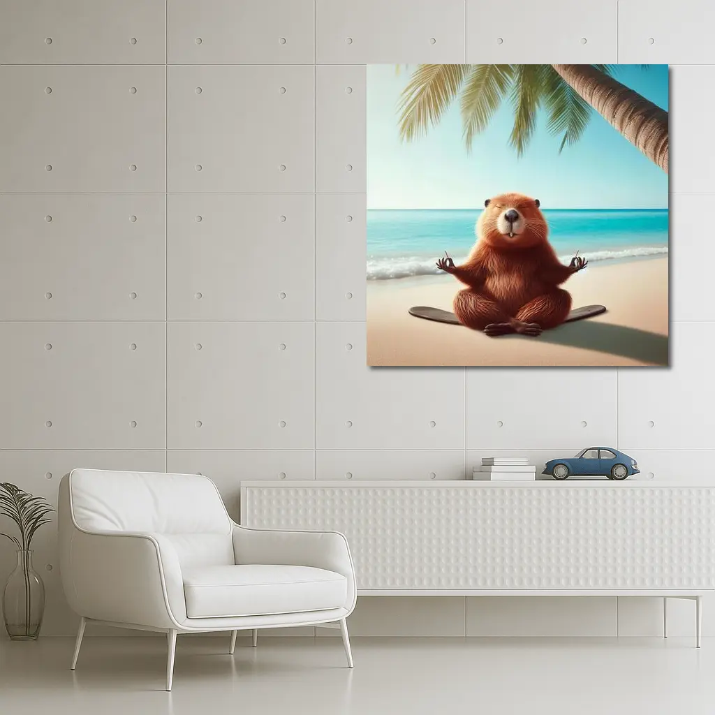Beaver Meditating on Tropical Beach – Wall Art