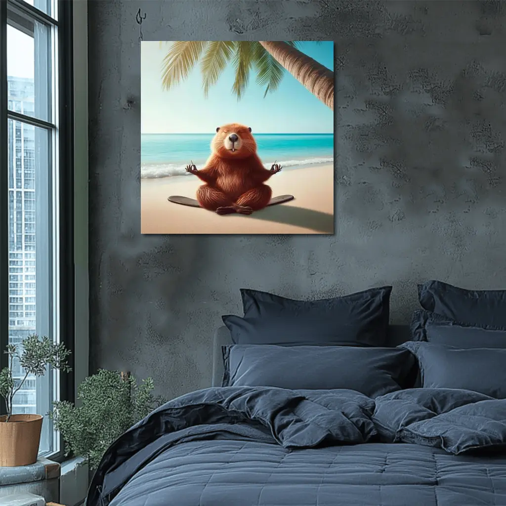 Beaver Meditating on Tropical Beach – Wall Art