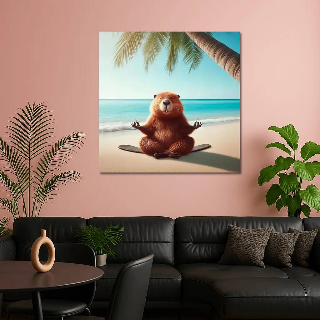 Beaver Meditating on Tropical Beach – Wall Art