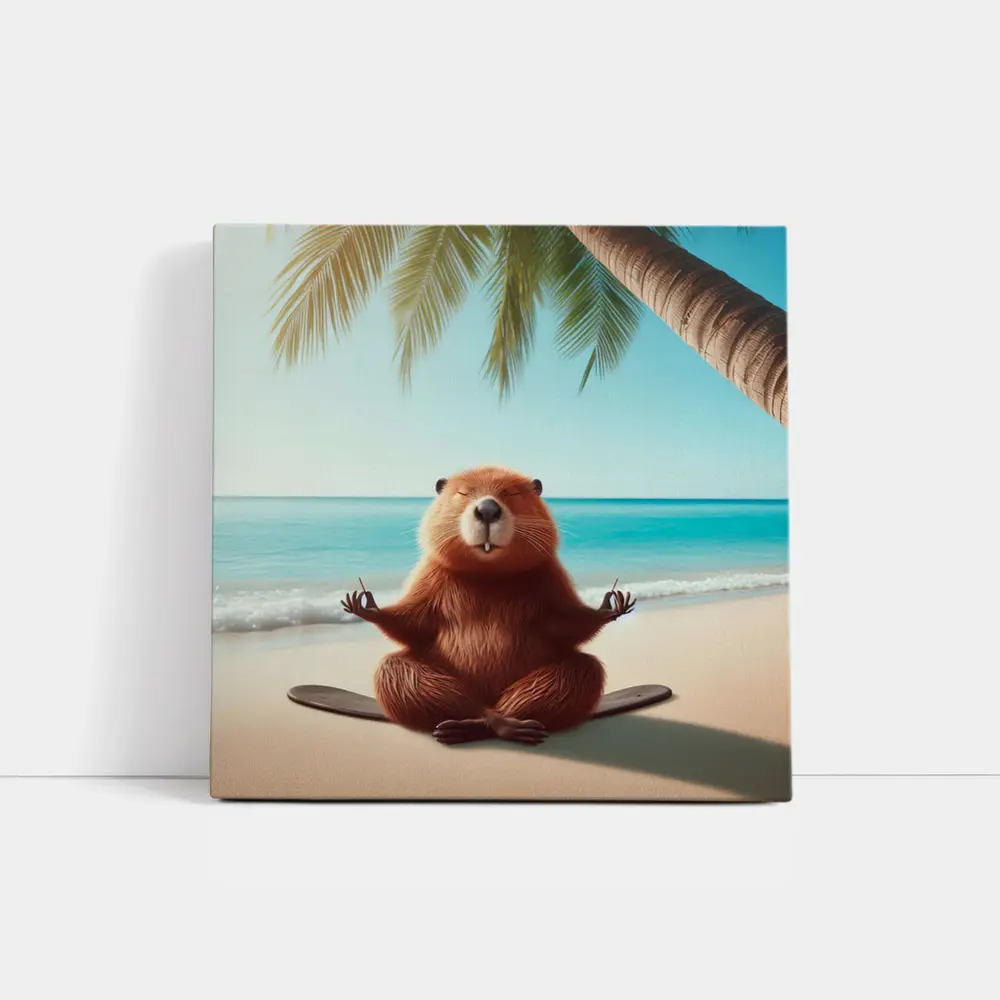 Beaver Meditating on Tropical Beach – Wall Art
