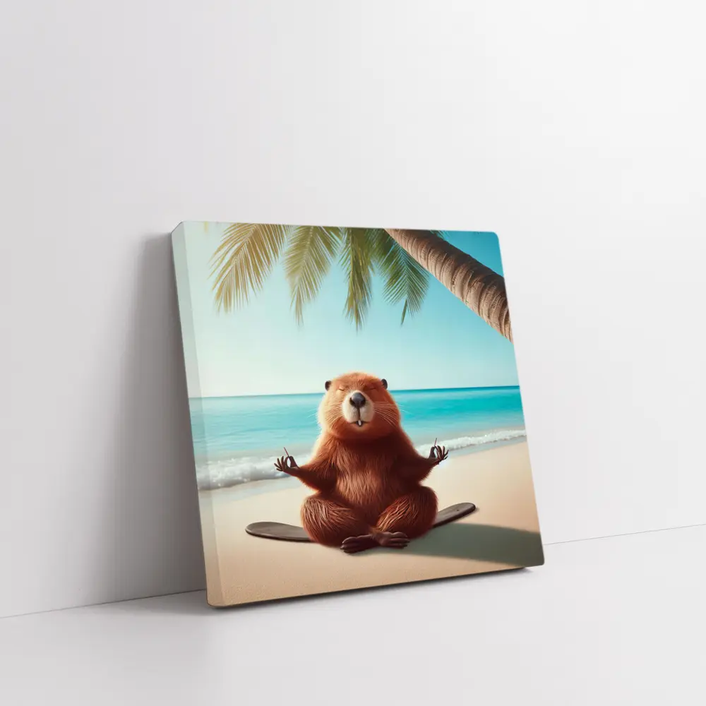 Beaver Meditating on Tropical Beach – Wall Art