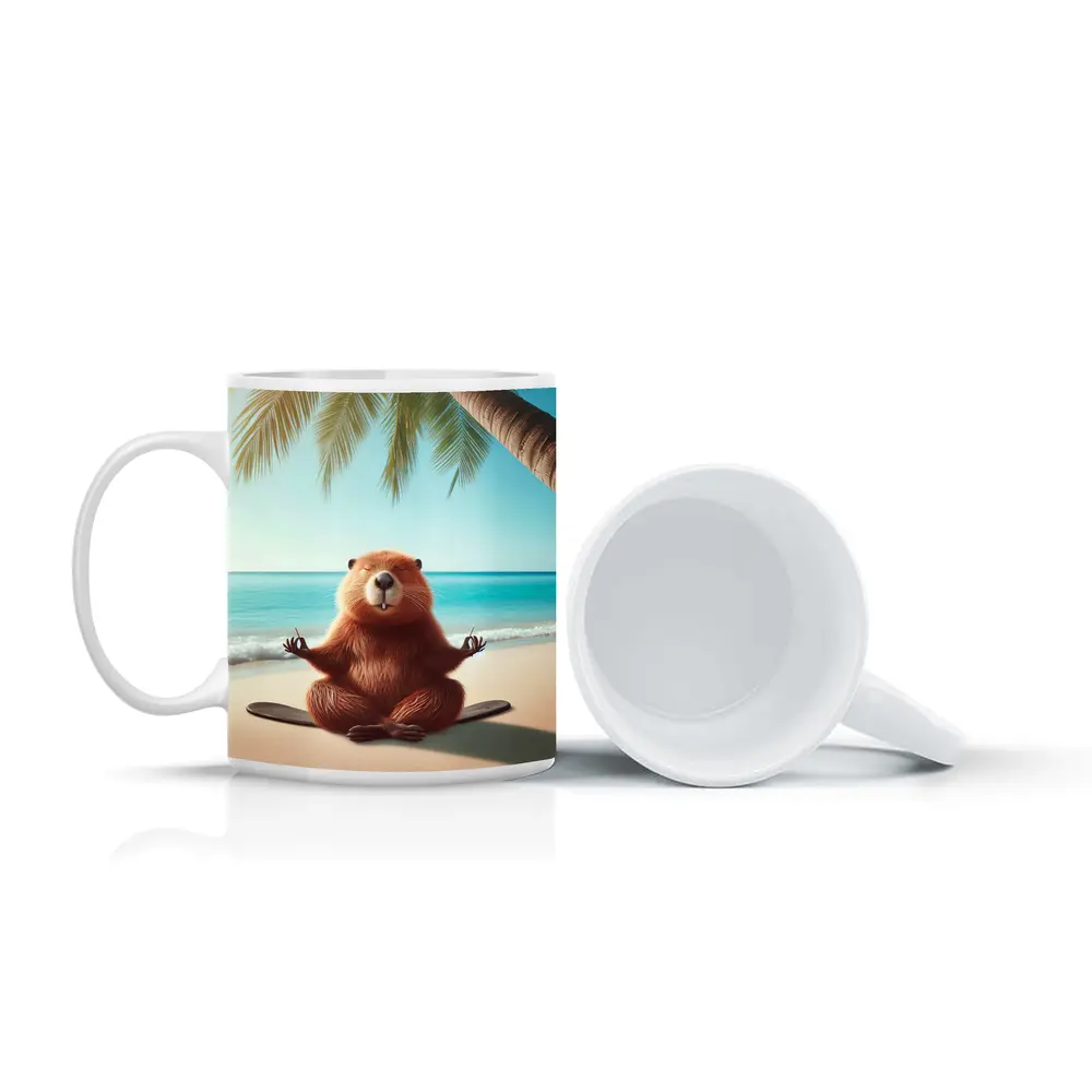 Beaver Meditating on Tropical Beach – Mugs
