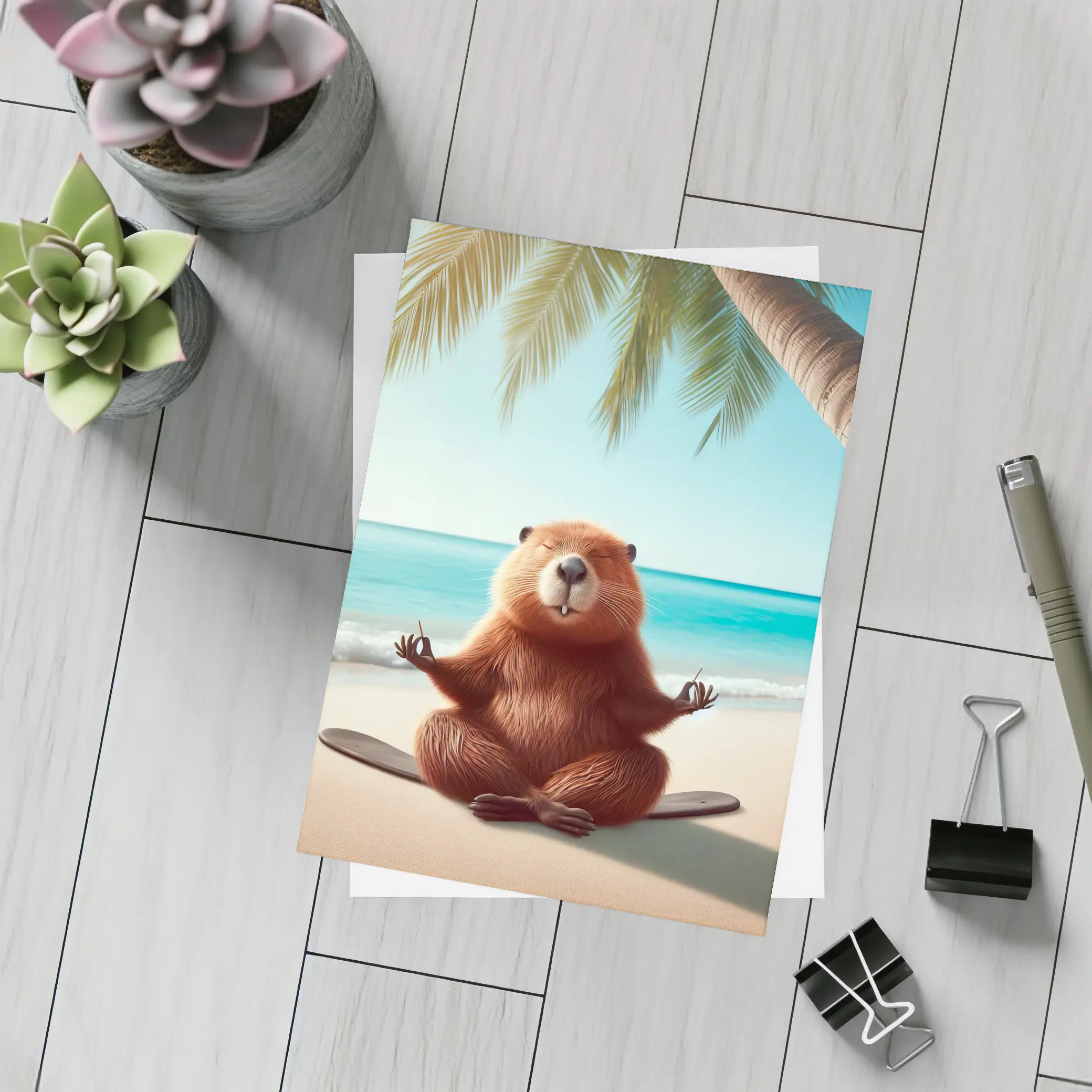 Beaver Meditating on Tropical Beach – Postcards