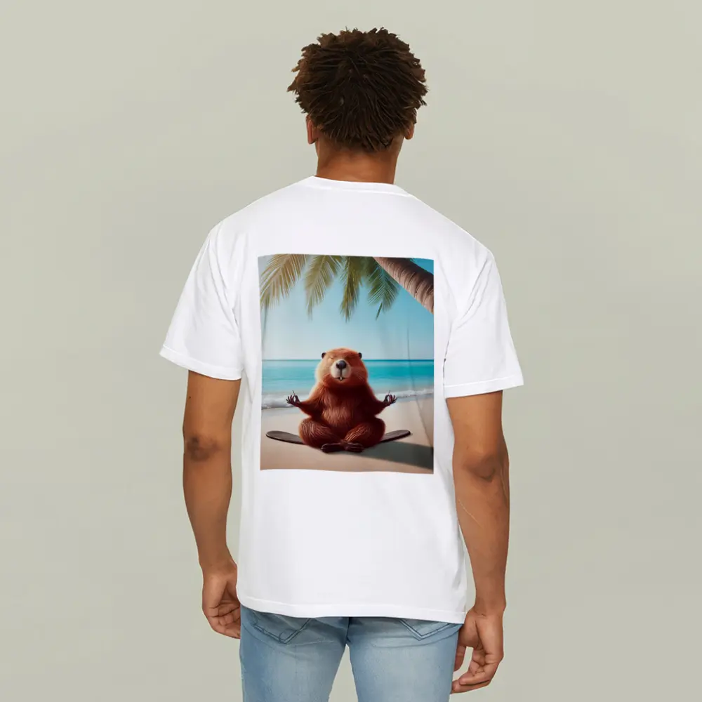 Beaver Meditating on Tropical Beach – T-Shirts