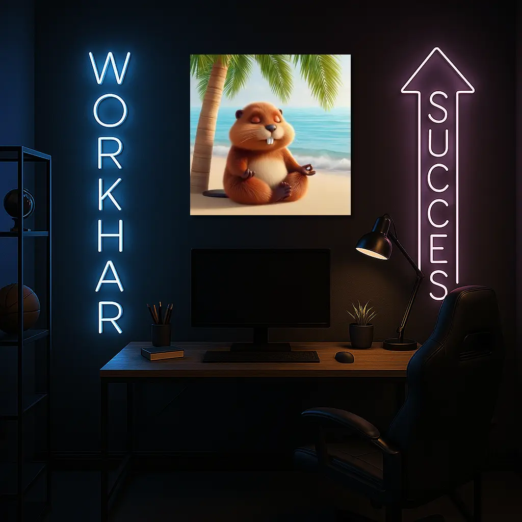 Meditating Beaver Relaxing on Tropical Beach – Wall Art