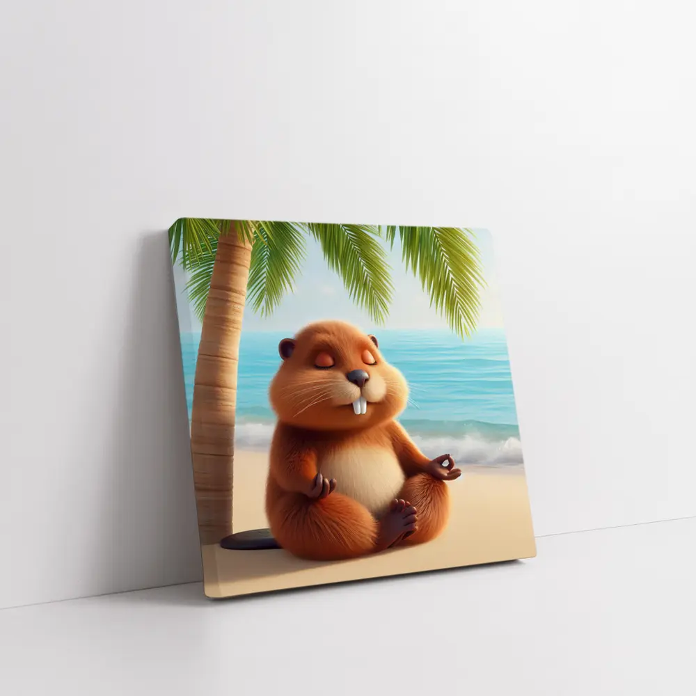 Meditating Beaver Relaxing on Tropical Beach – Wall Art