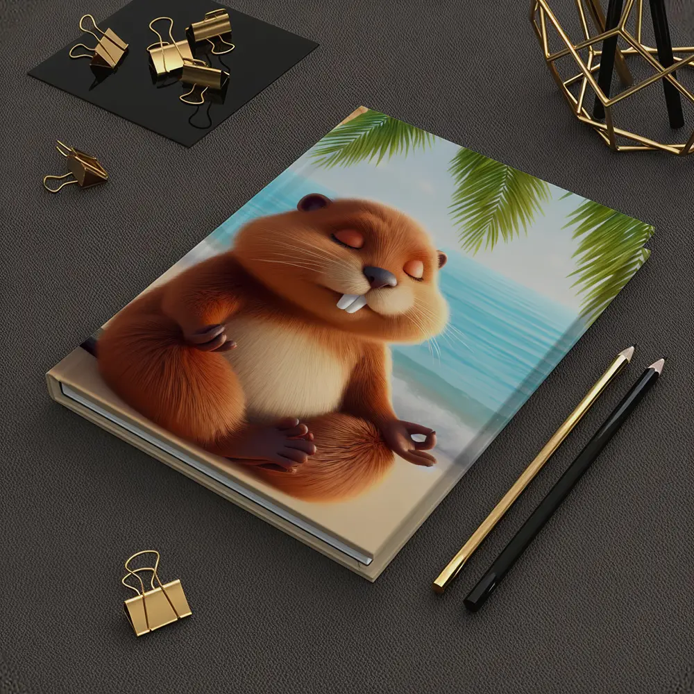 Meditating Beaver Relaxing on Tropical Beach – Notebooks
