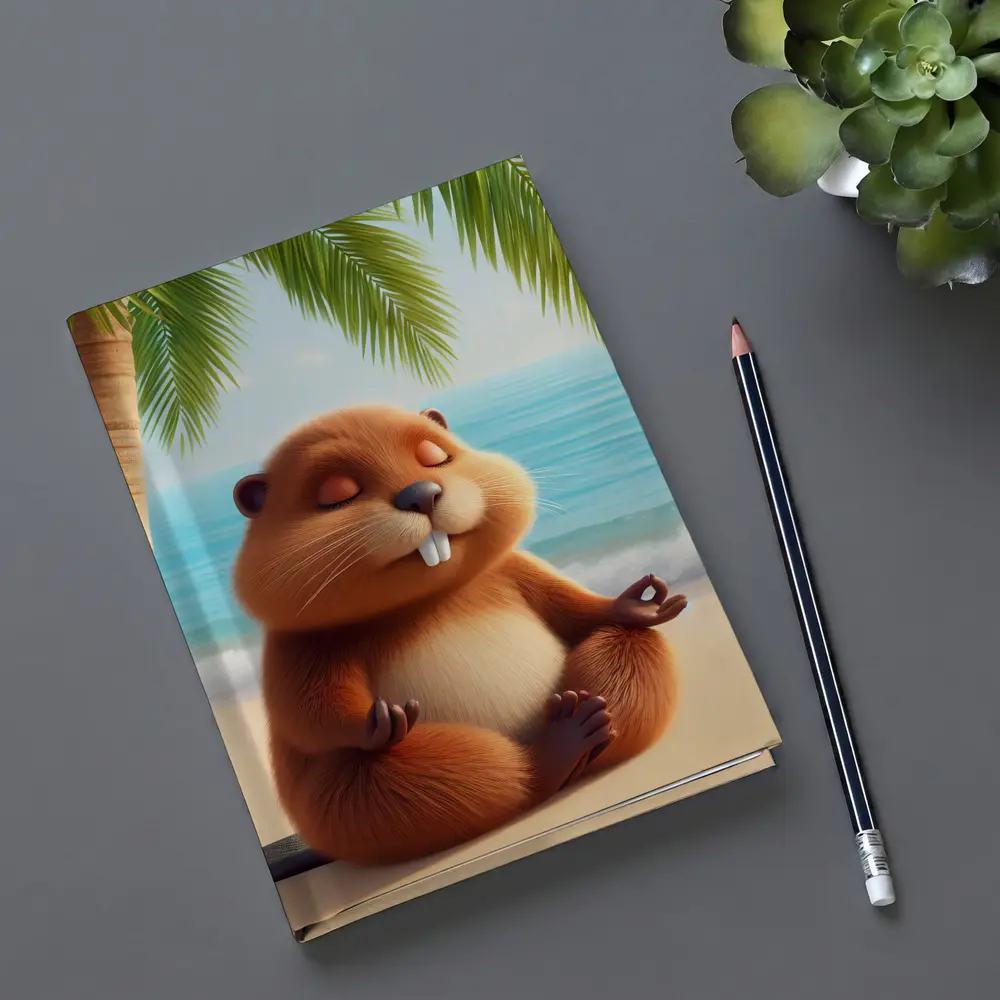 Meditating Beaver Relaxing on Tropical Beach – Notebooks