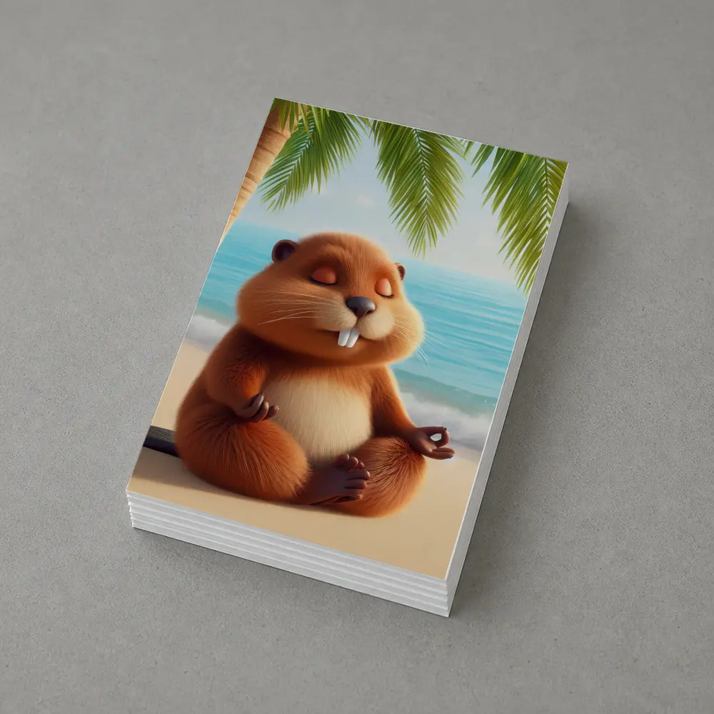 Meditating Beaver Relaxing on Tropical Beach – Postcards