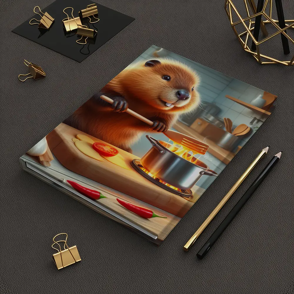 Beaver Cooking in Cozy Kitchen Scene – Notebooks