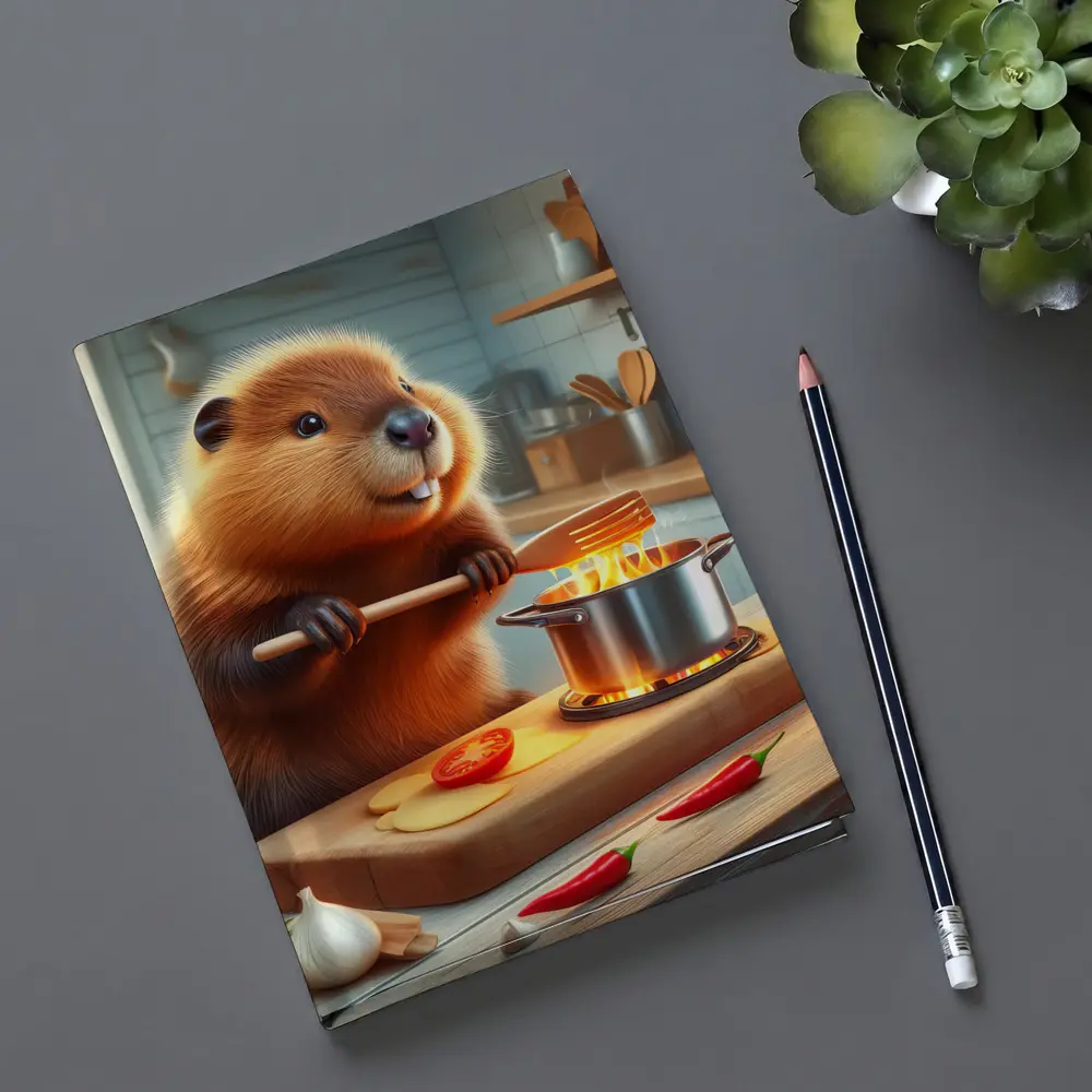 Beaver Cooking in Cozy Kitchen Scene – Notebooks