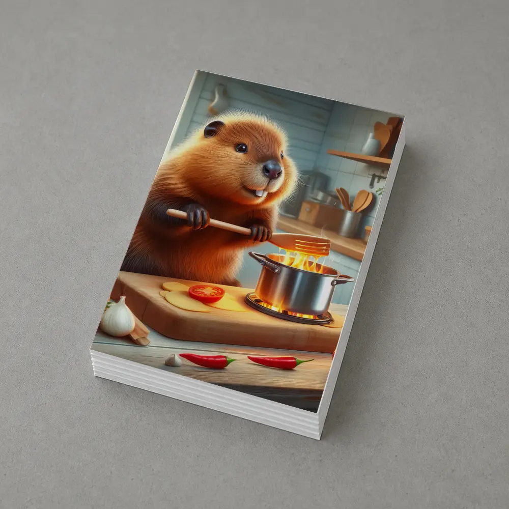 Beaver Cooking in Cozy Kitchen Scene – Postcards