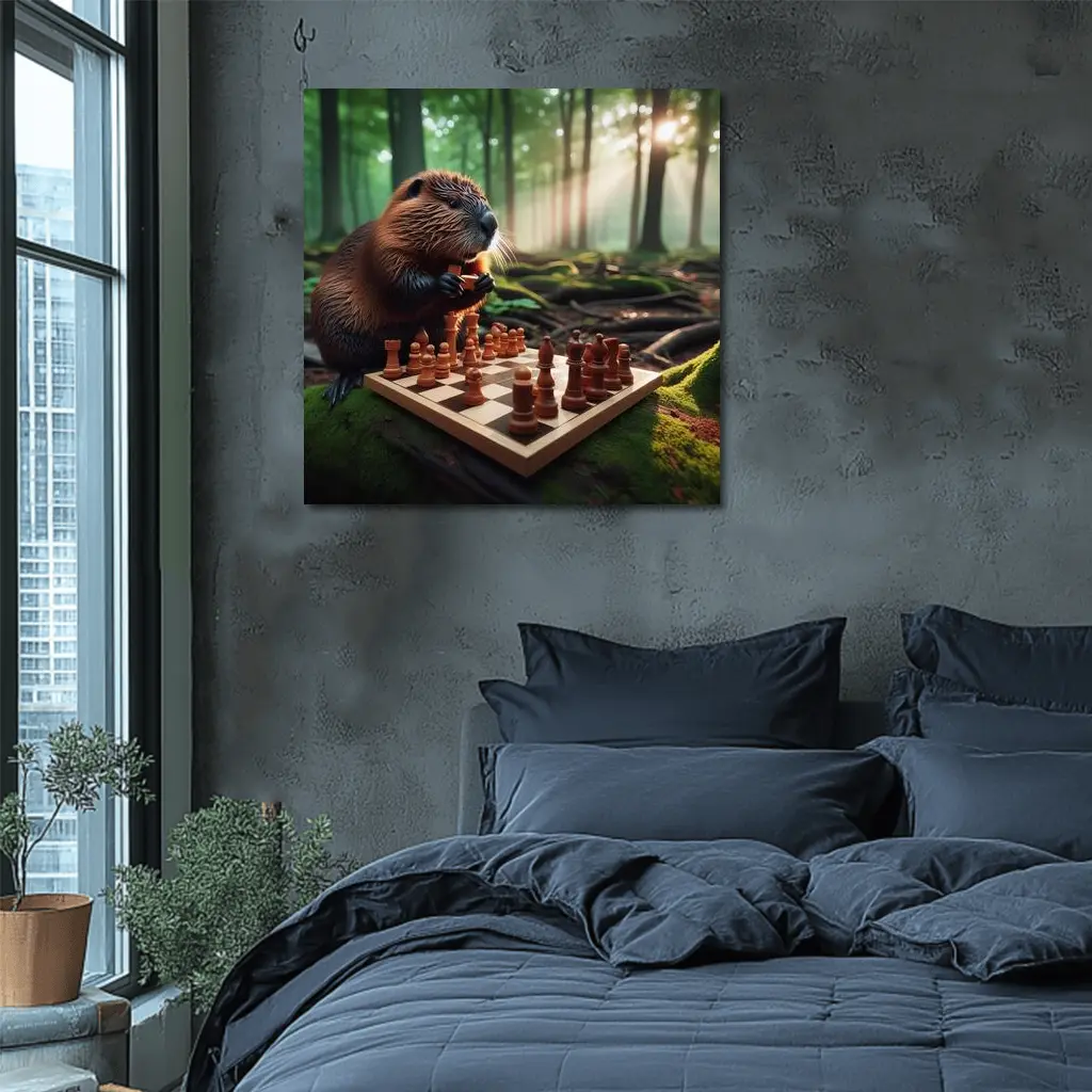 Beaver Playing Chess in Forest – Wall Art