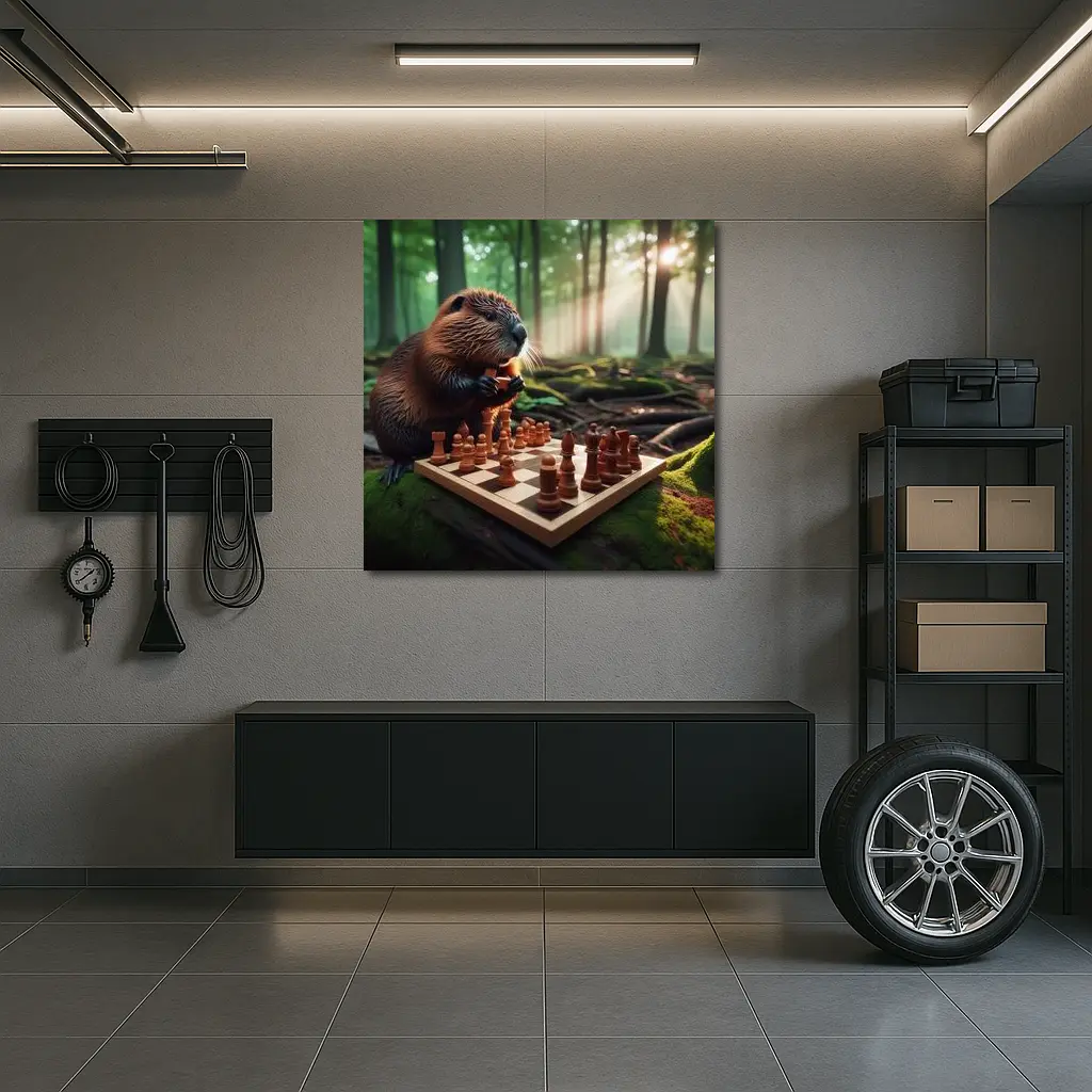 Beaver Playing Chess in Forest – Wall Art