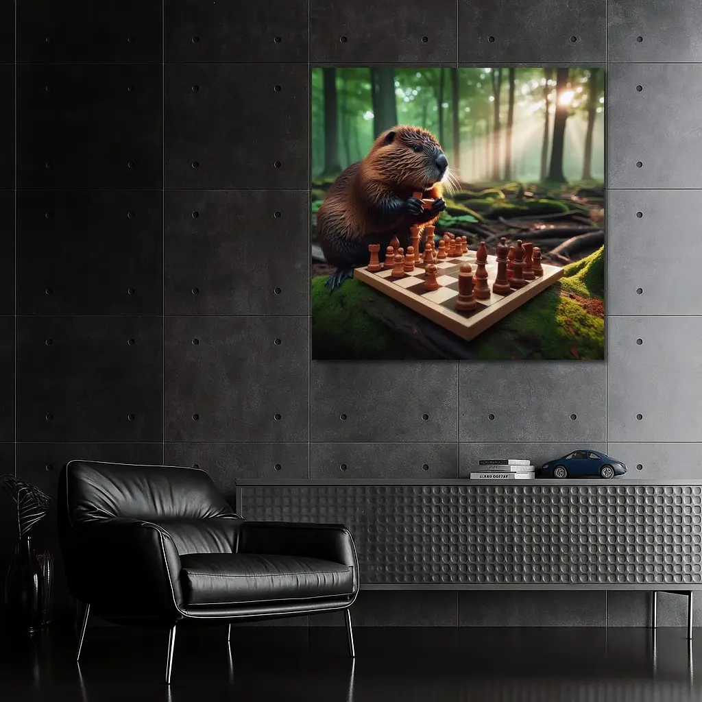 Beaver Playing Chess in Forest – Wall Art
