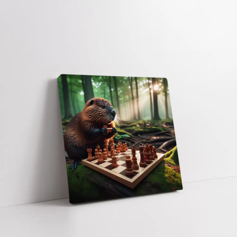 Beaver Playing Chess in Forest – Wall Art