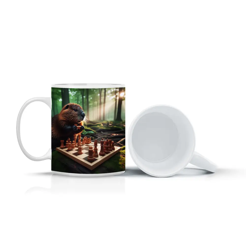 Beaver Playing Chess in Forest – Mugs