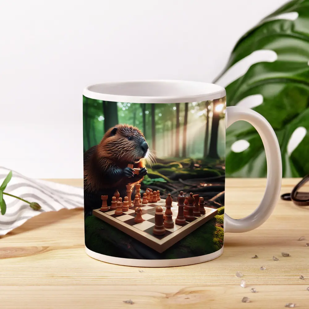 Beaver Playing Chess in Forest – Mugs