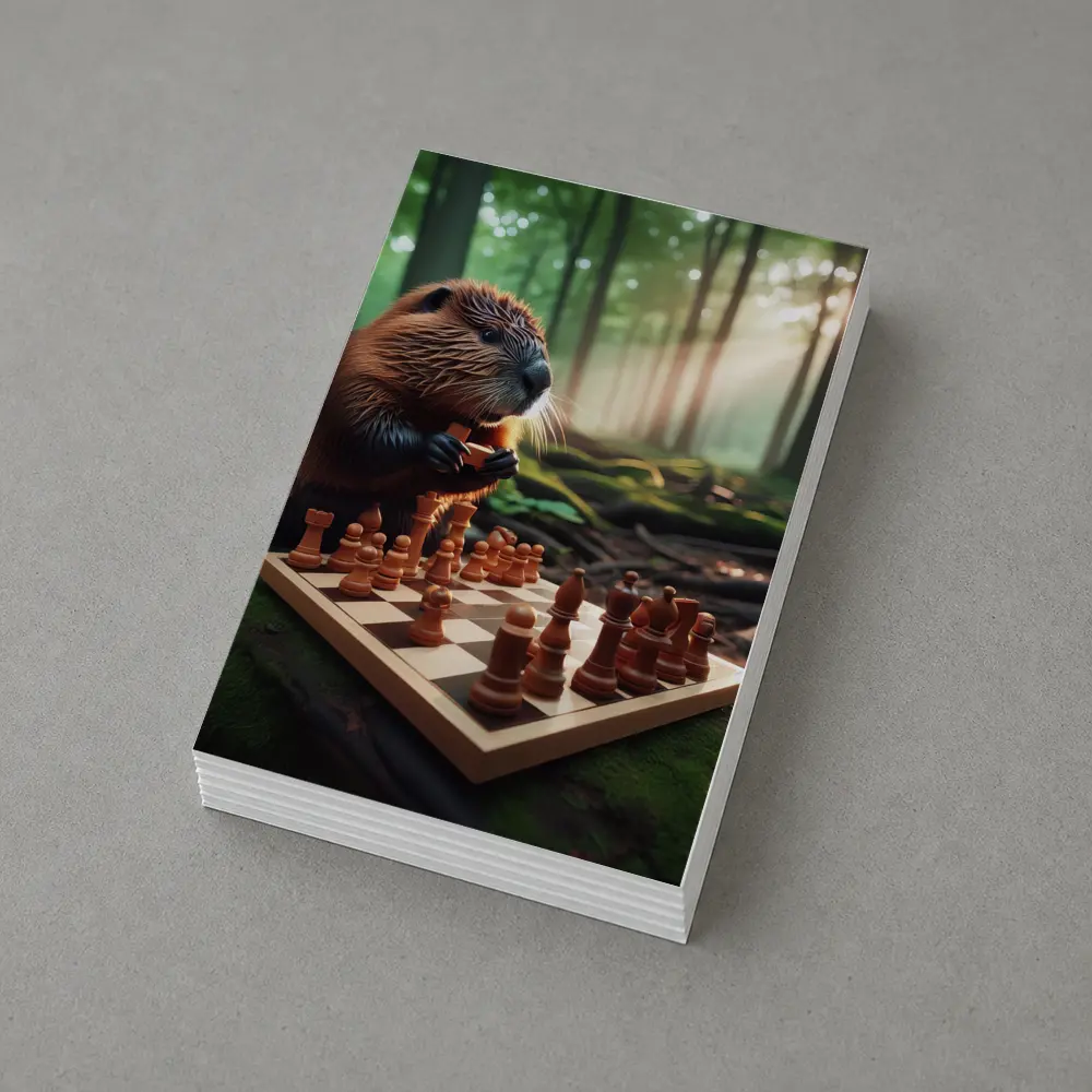 Beaver Playing Chess in Forest – Postcards