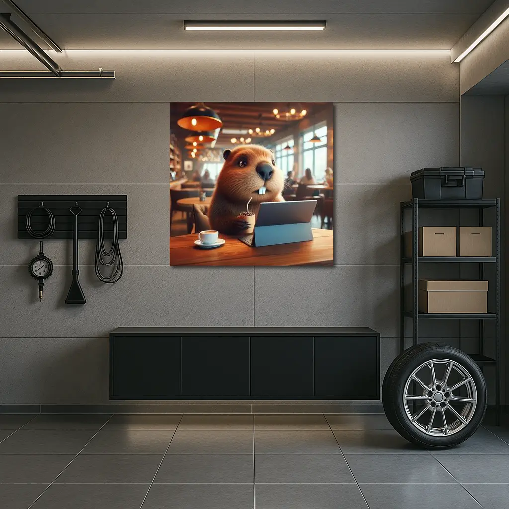 Beaver Working At Cafe Coffee Shop – Wall Art