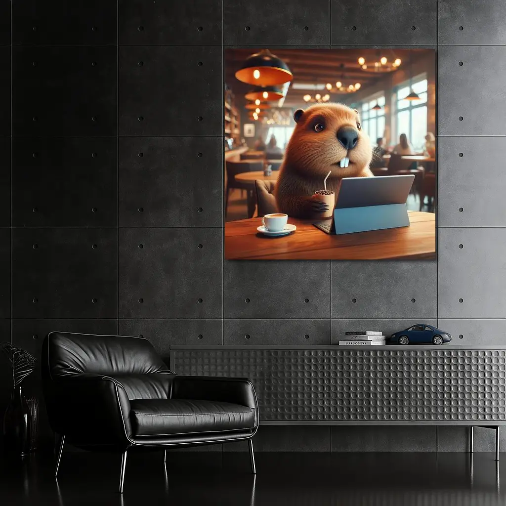 Beaver Working At Cafe Coffee Shop – Wall Art