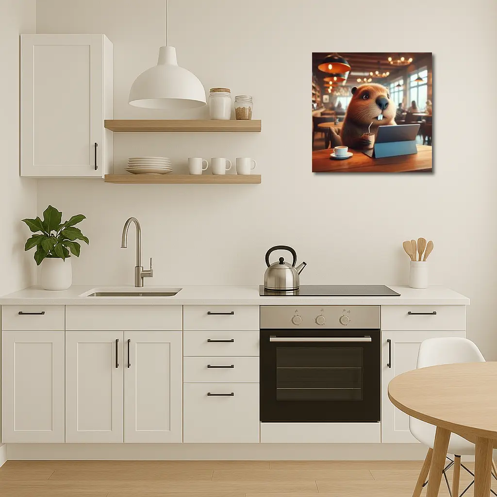 Beaver Working At Cafe Coffee Shop – Wall Art