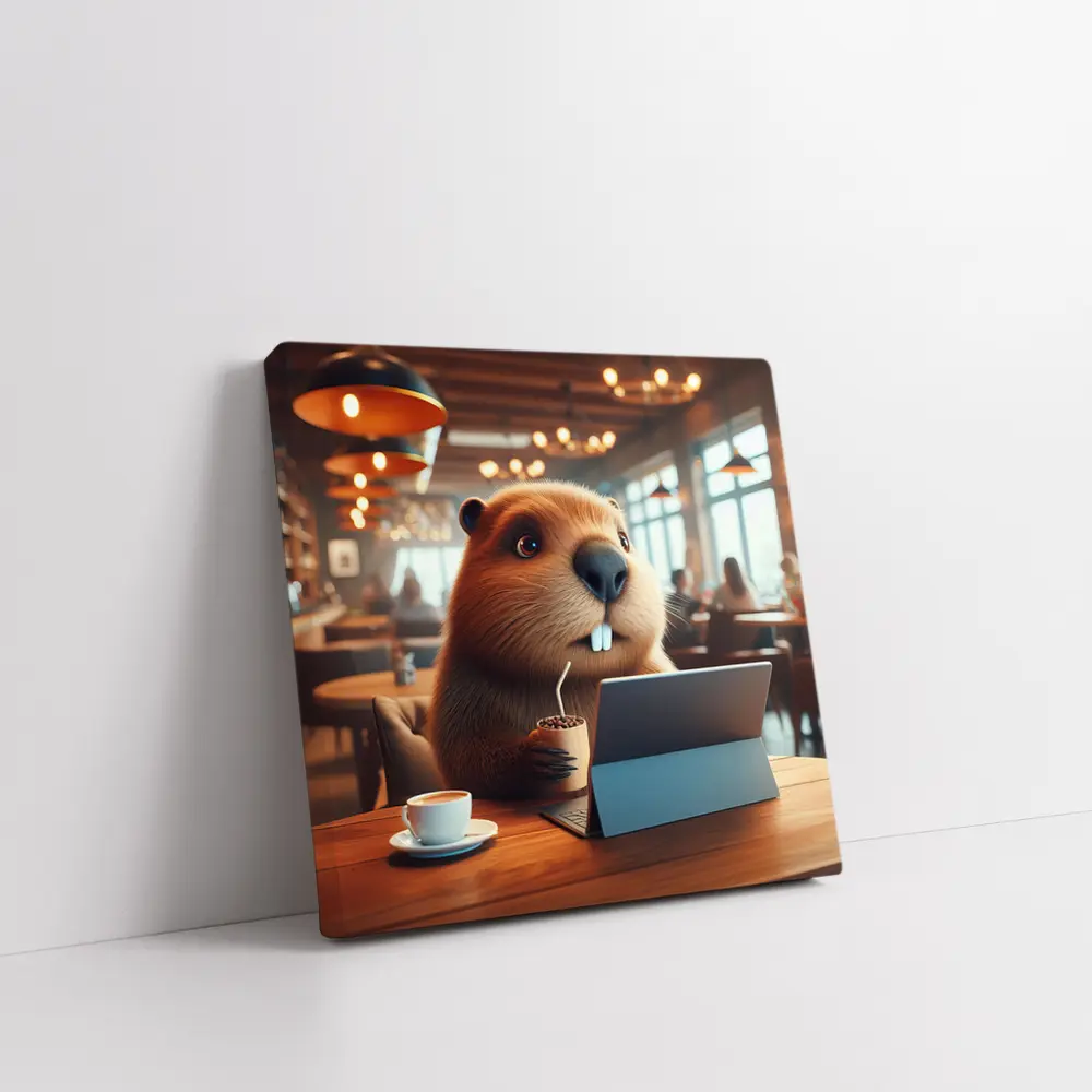 Beaver Working At Cafe Coffee Shop – Wall Art