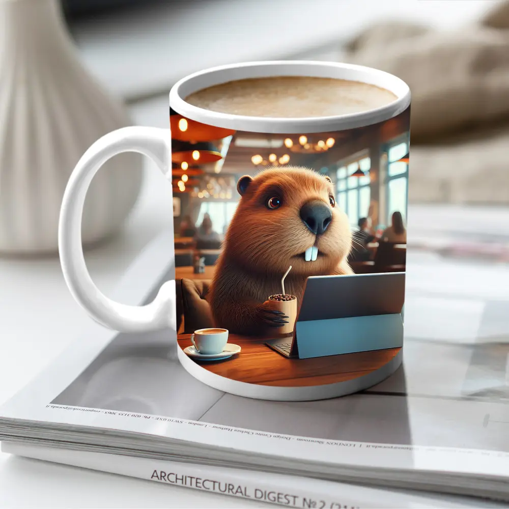 Beaver Working At Cafe Coffee Shop – Mugs