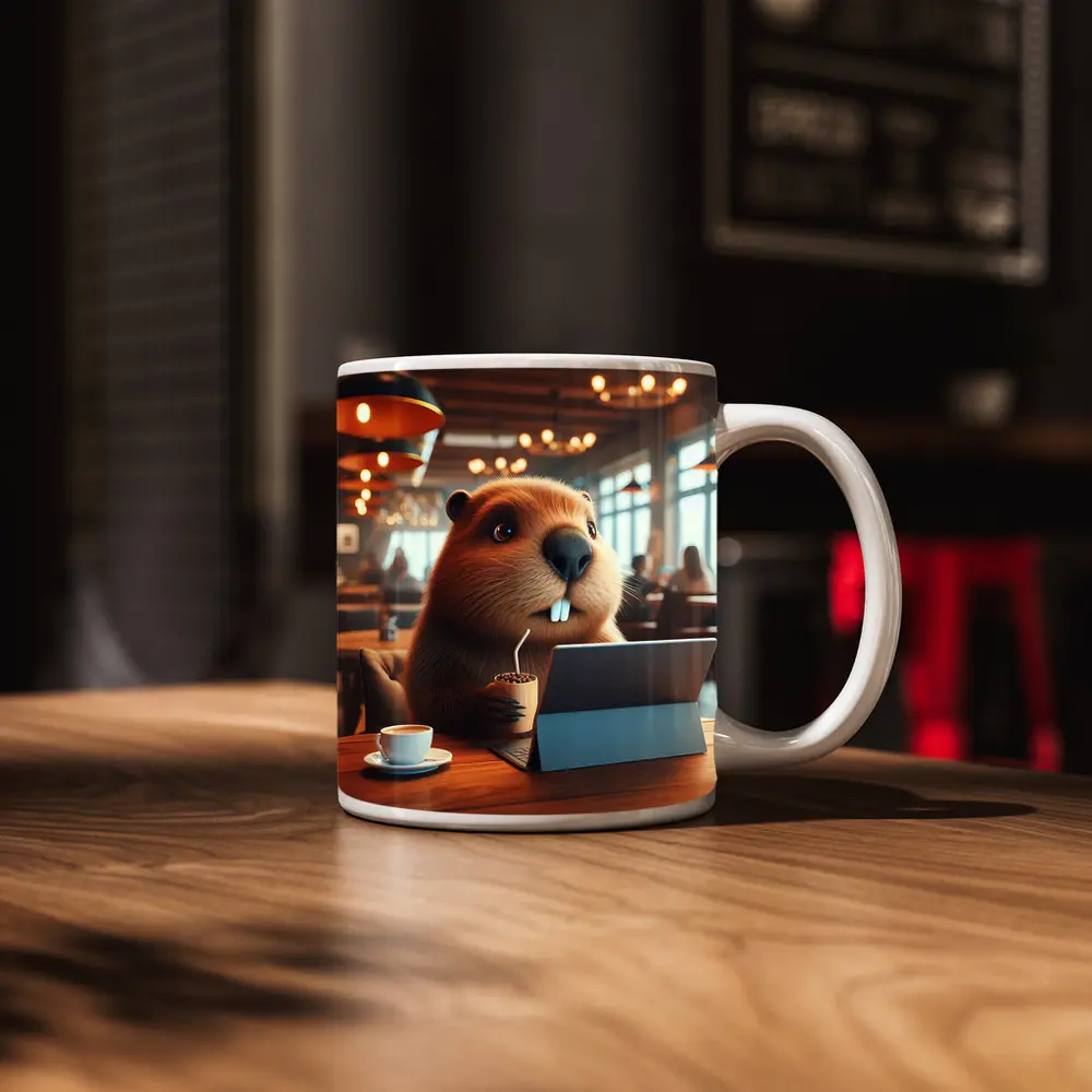 Beaver Working At Cafe Coffee Shop – Mugs