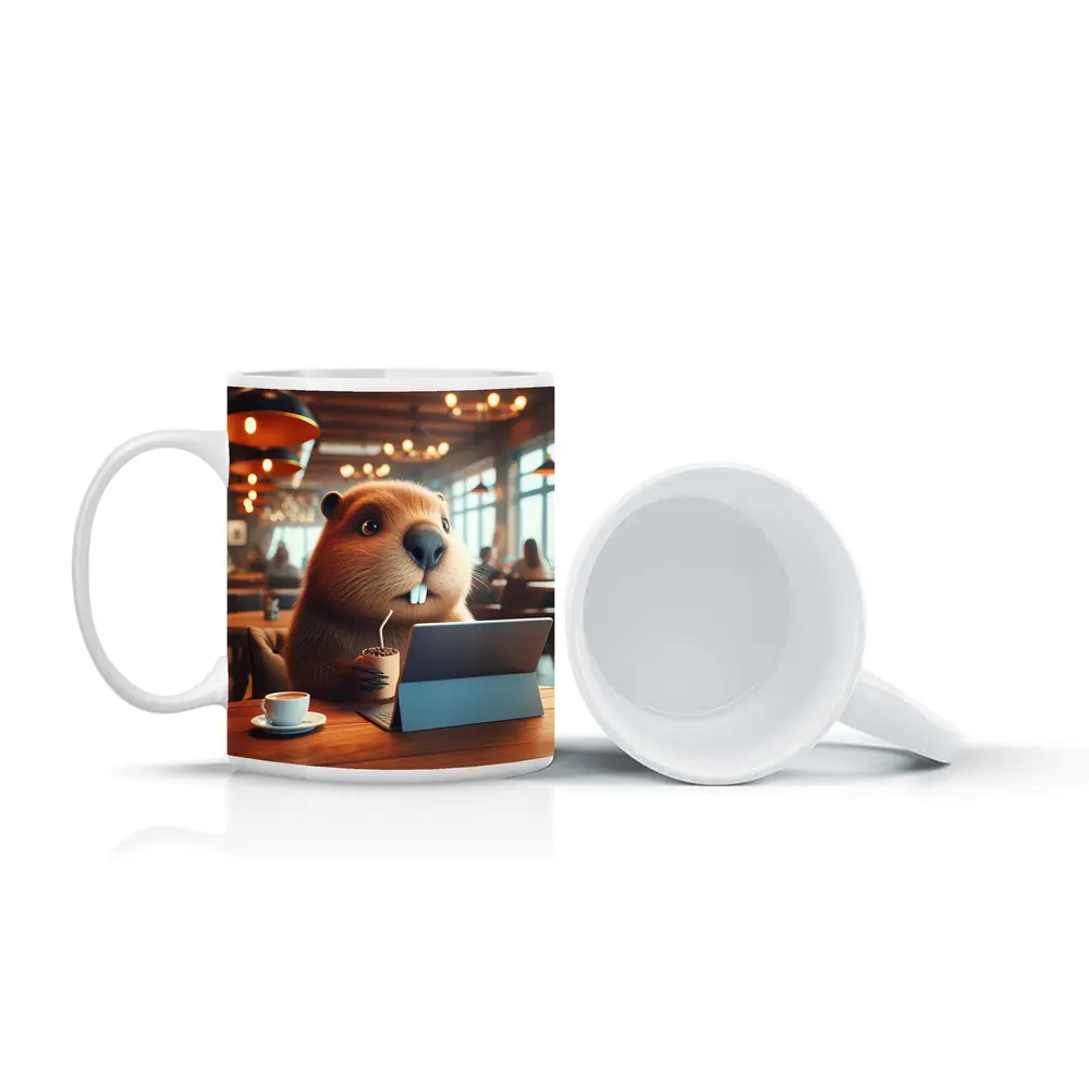 Beaver Working At Cafe Coffee Shop – Mugs