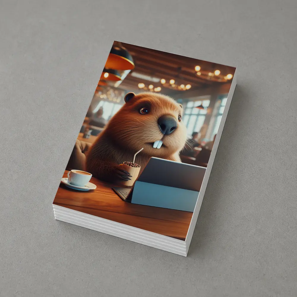 Beaver Working At Cafe Coffee Shop – Postcards