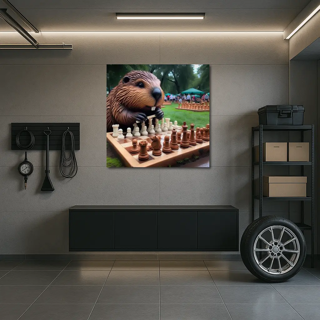 Beaver Playing Chess in Green Park – Wall Art