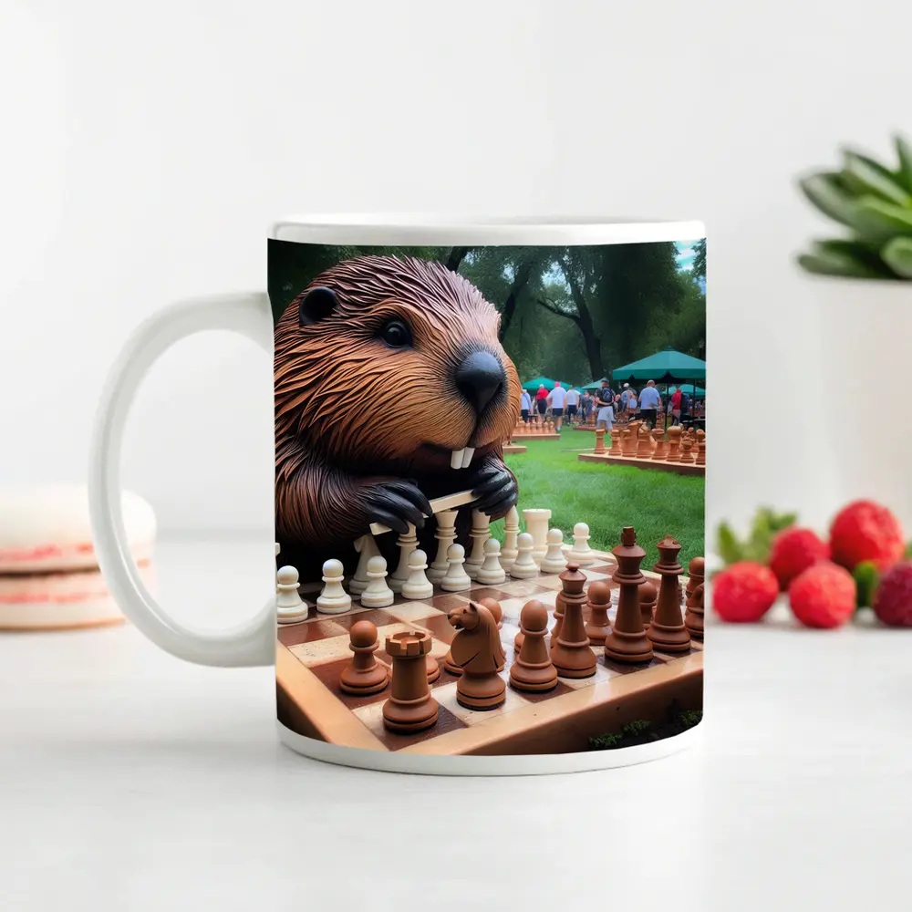 Beaver Playing Chess in Green Park – Mugs