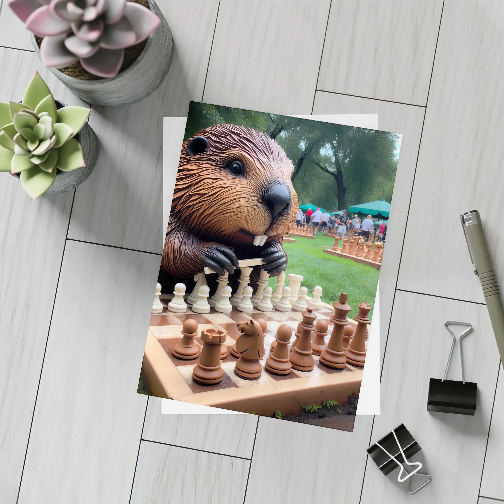 Beaver Playing Chess in Green Park – Postcards
