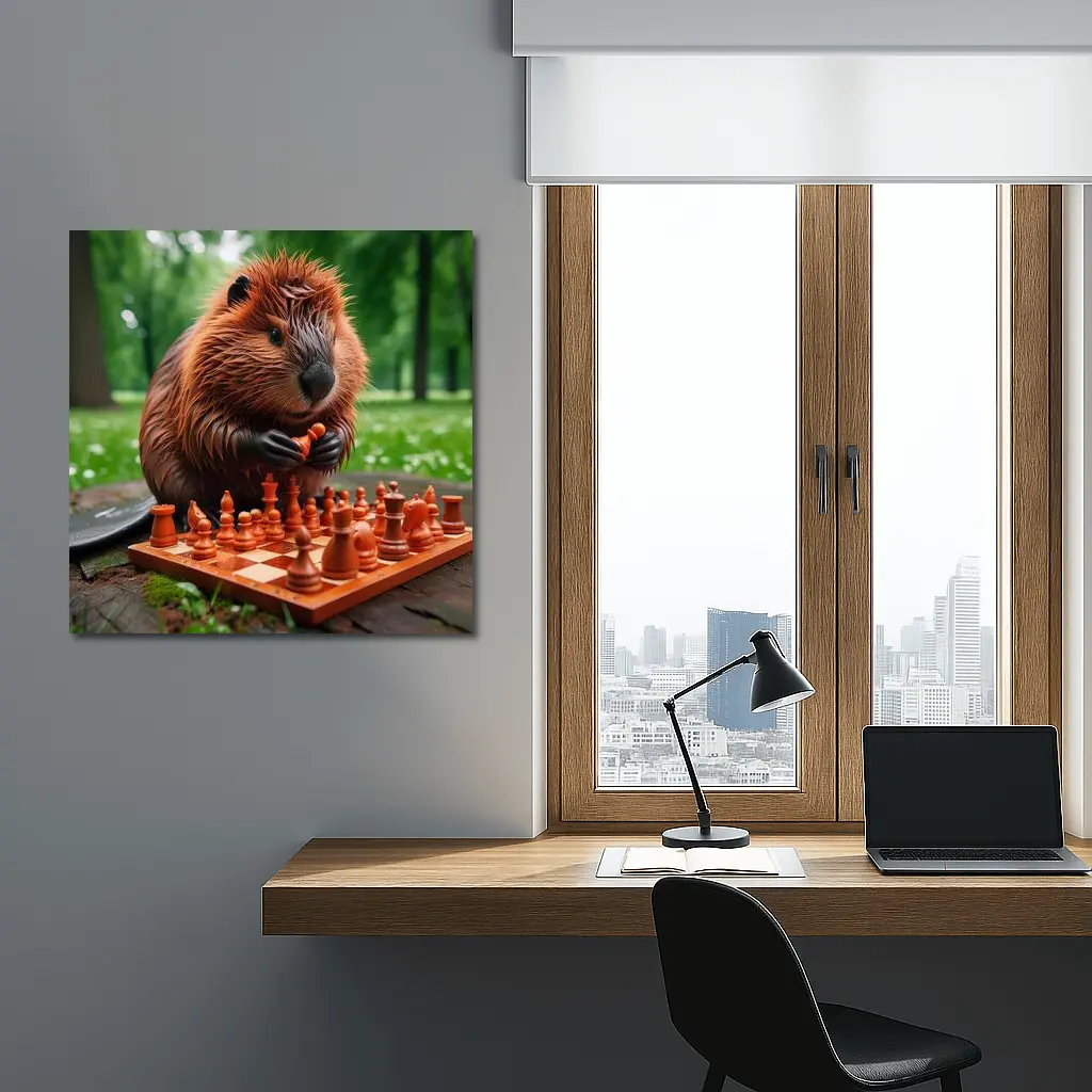 Beaver Playing Chess in Green Park – Wall Art