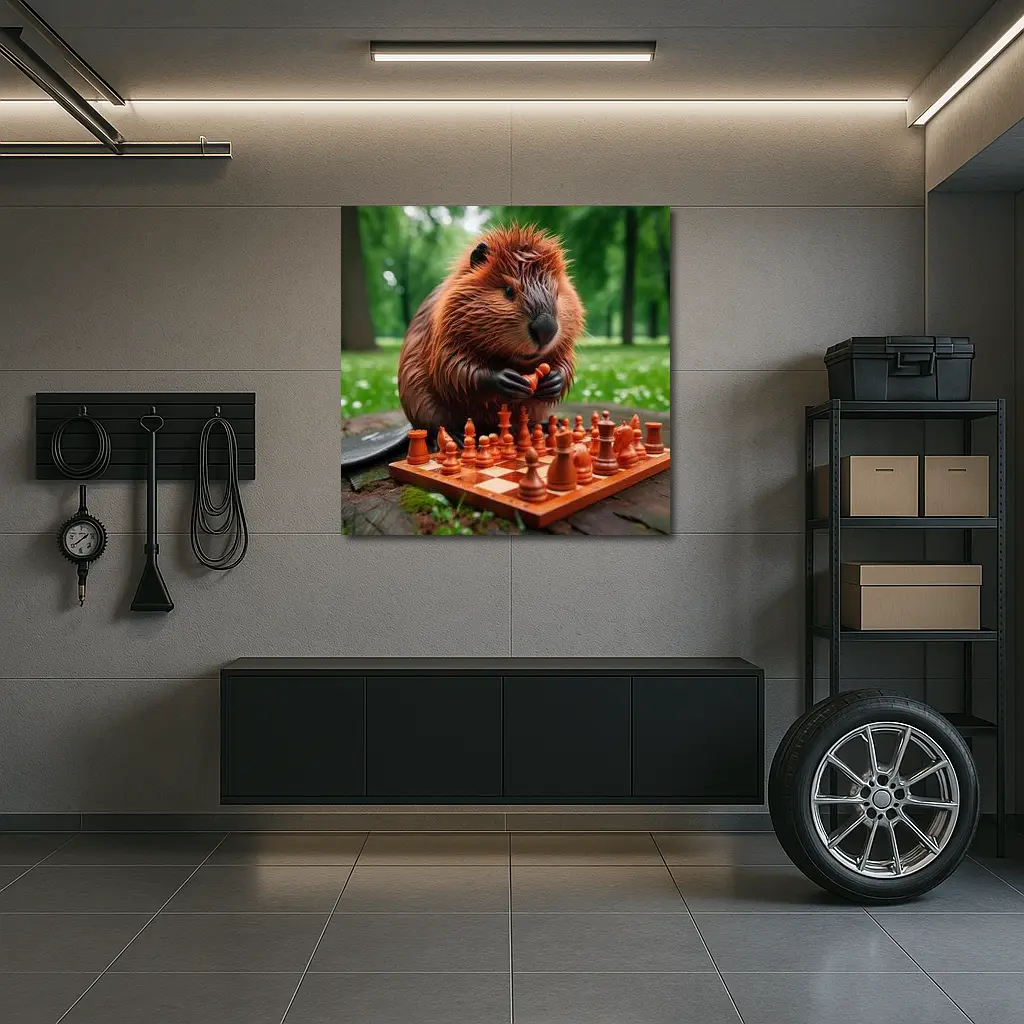Beaver Playing Chess in Green Park – Wall Art