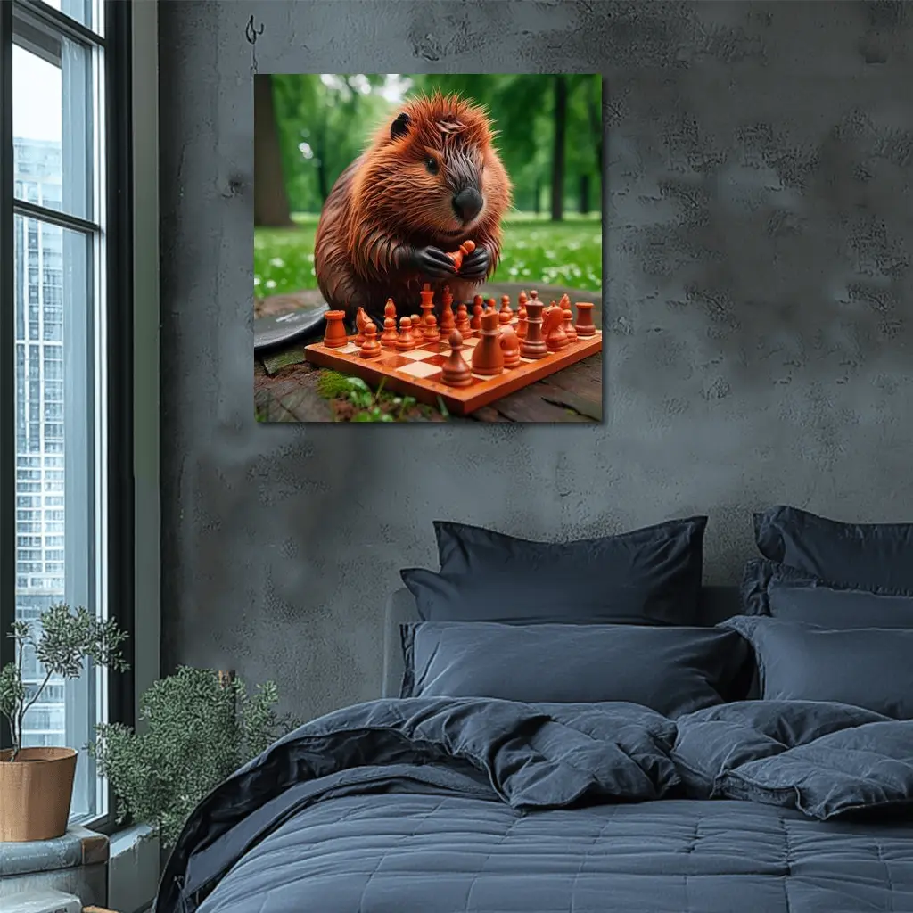 Beaver Playing Chess in Green Park – Wall Art