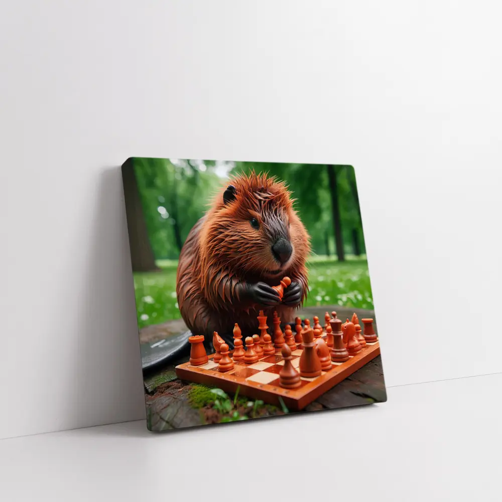 Beaver Playing Chess in Green Park – Wall Art