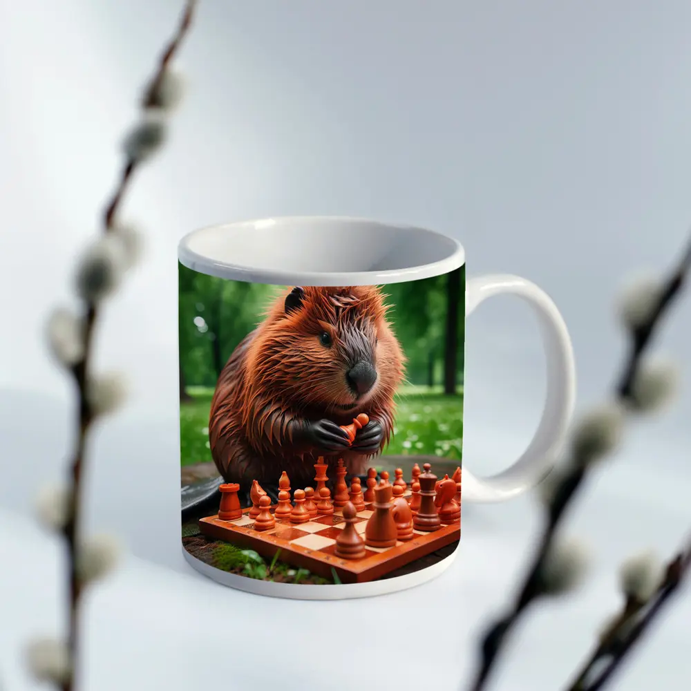 Beaver Playing Chess in Green Park – Mugs