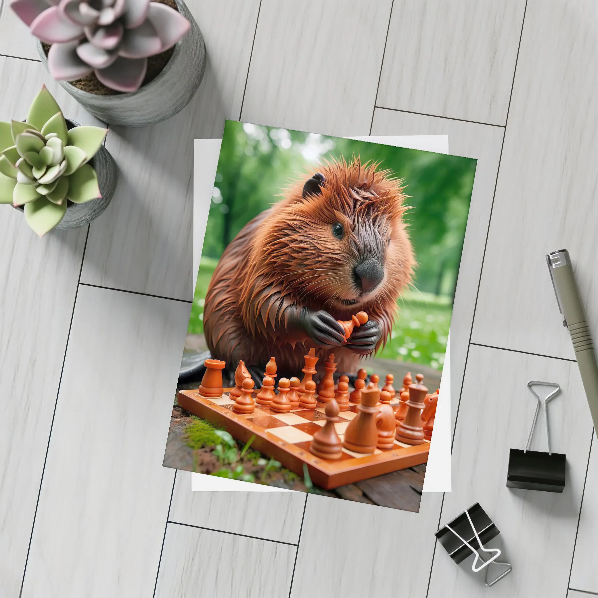 Beaver Playing Chess in Green Park – Postcards