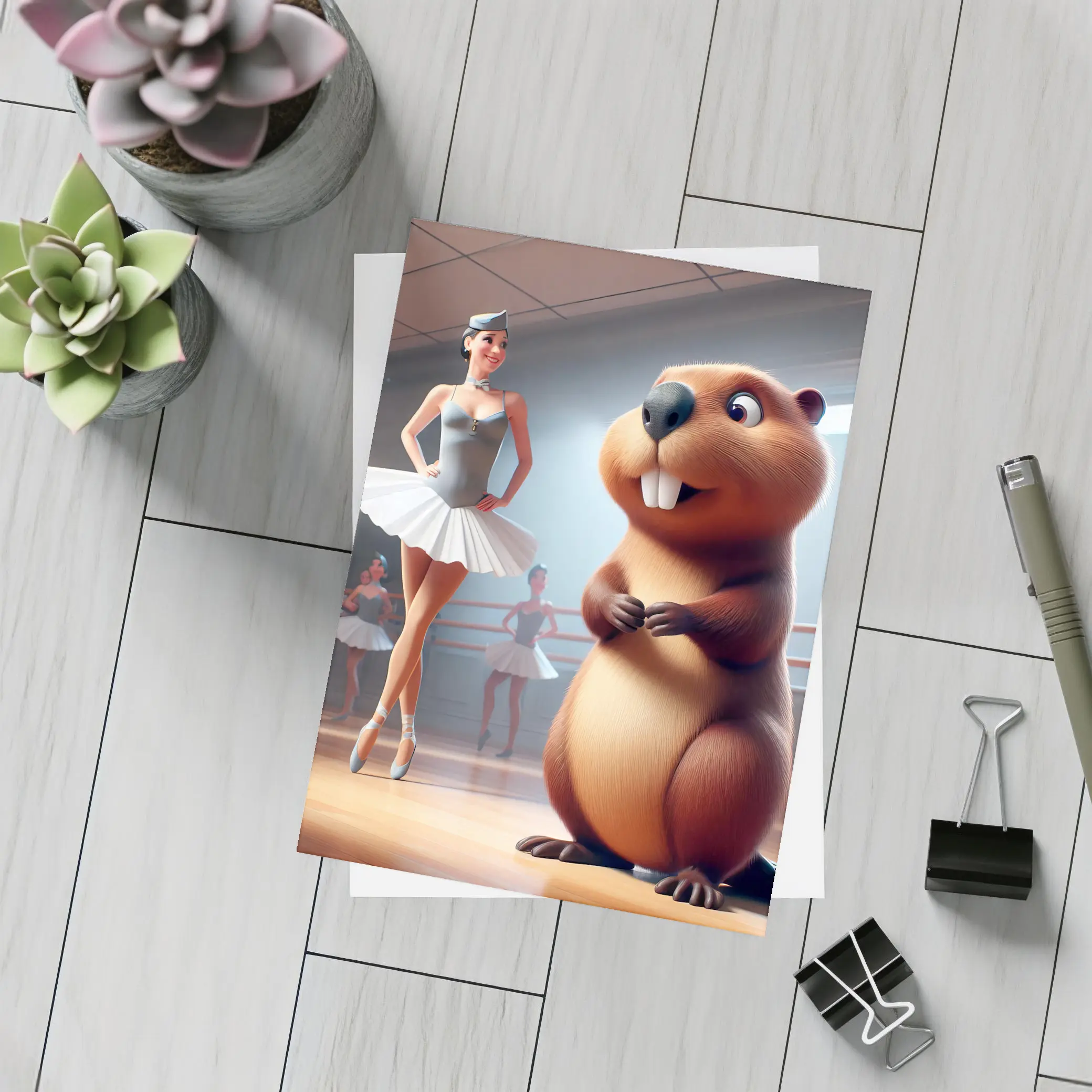 Beaver and Ballerina in Dance Studio – Postcards