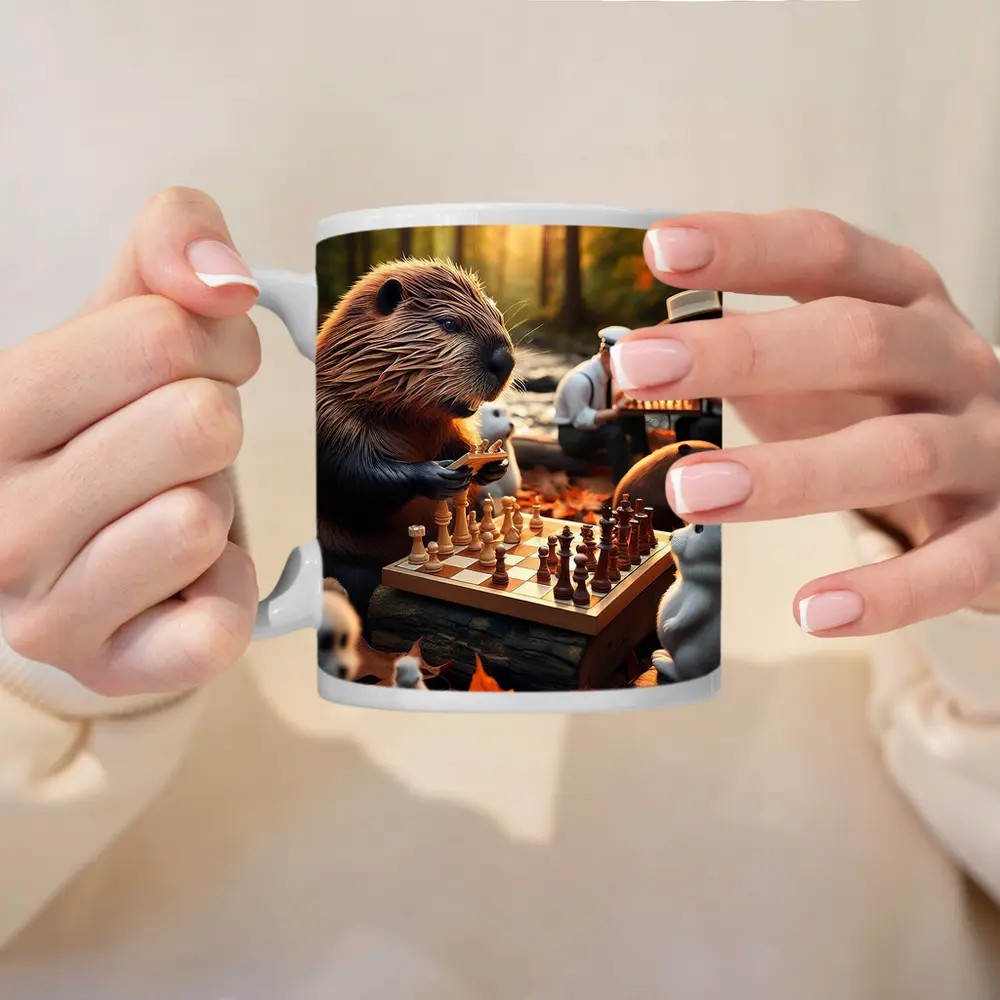 Beaver Playing Chess Autumn Forest Scene – Mugs