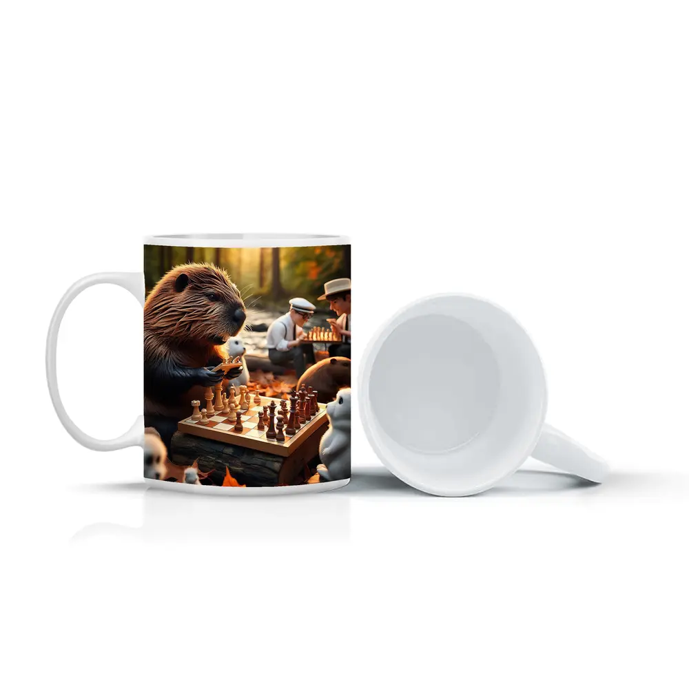 Beaver Playing Chess Autumn Forest Scene – Mugs