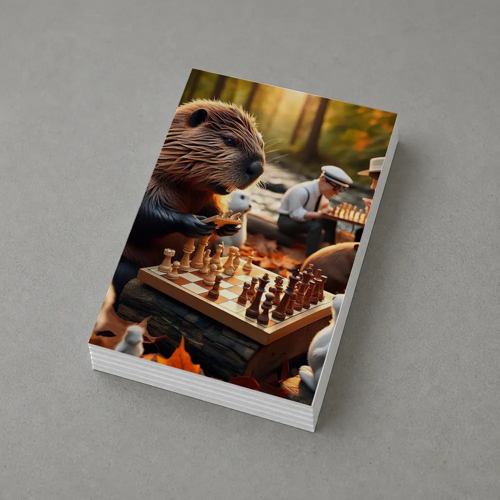 Beaver Playing Chess Autumn Forest Scene – Postcards