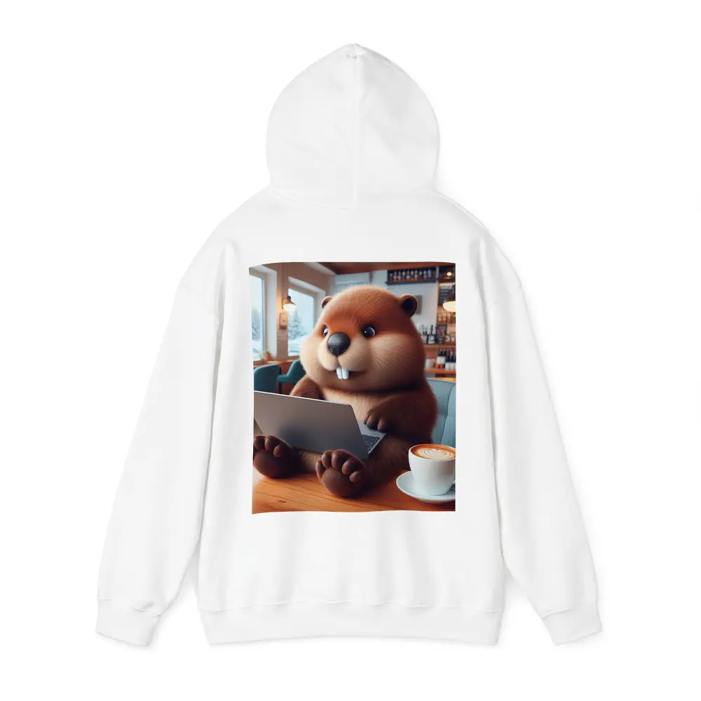 Cartoon Beaver Working On Laptop In Cafe – Hoodies