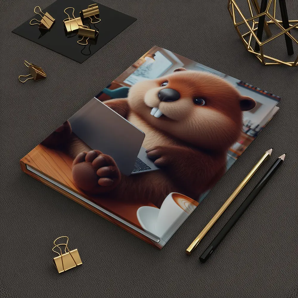 Cartoon Beaver Working On Laptop In Cafe – Notebooks